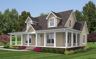 Brookside house with beige siding and ten porch pillars