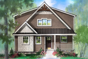 Lexi model with multidimensional front with brown shingles and white trim