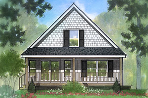 Lucinda shaker upgraded siding house plan with black shutters and black roof