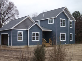 blue sided modular house photo