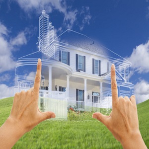 Vision of dream home shown between empty hands.